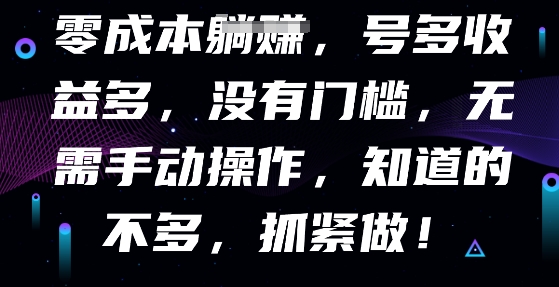 零成本全自动，号多收益多，没有门槛，无需手动-NB网创