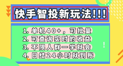 快手智投新玩法,单机日入40+,可批量,可查询实时收益,零门槛【揭秘】-NB网创