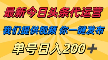 最新今日头条代运营,我们提供视频,你一键发布,单号日入200+【揭秘】-NB网创