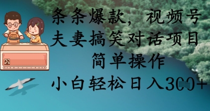 条条爆款,视频号夫妻搞笑对话项目,简单操作,小白轻松日入3张+-NB网创