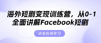 海外短剧变现训练营，从0-1全面讲解Facebook短剧-NB网创
