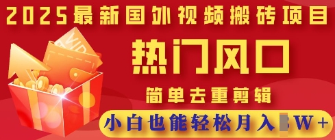 2025最新视频搬砖项目，热门风口，简单去重剪辑，小白也能轻松月入过W-NB网创